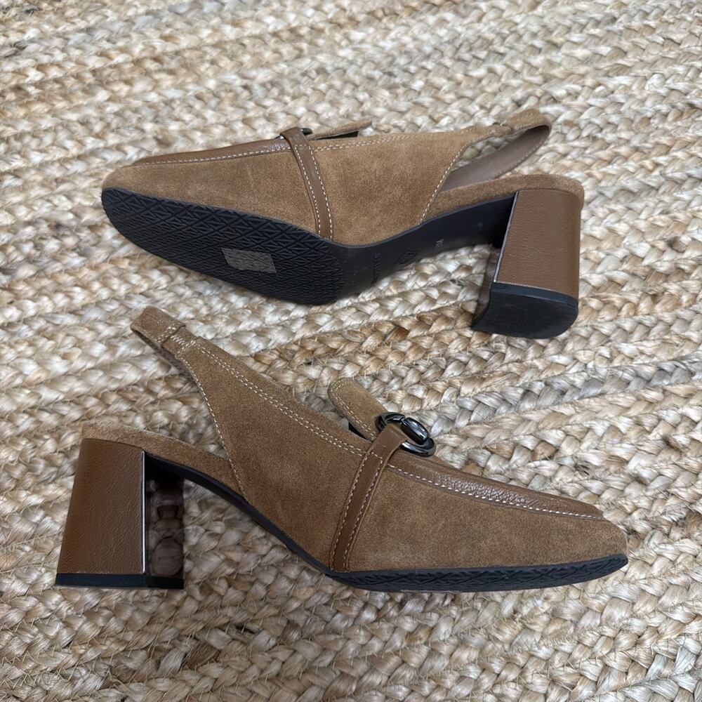 Donald Pliner Walla Suede Horsebit Slingback Loafers Heels Brown Size 8 - Picture 5 of 8